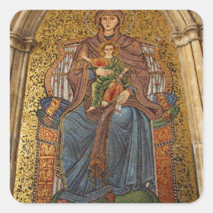 Europe, Italy, Sicily, Taormina. Madonna & child Square Sticker