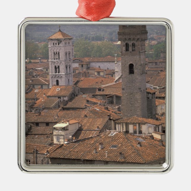 Europe, Italy, Tuscany, Lucca, Town panorama Metal Tree Decoration (Front)