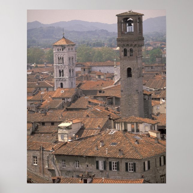 Europe, Italy, Tuscany, Lucca, Town panorama Poster (Front)