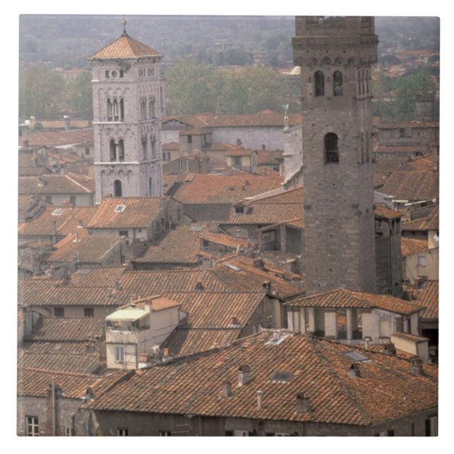 Europe, Italy, Tuscany, Lucca, Town panorama Tile (Front)