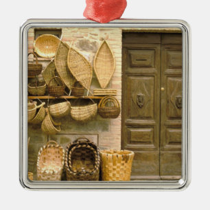 Europe, Italy, Tuscany, Montalcino. Basket Metal Tree Decoration