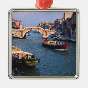 Europe, Italy, Venice. Boats bringing in Metal Tree Decoration