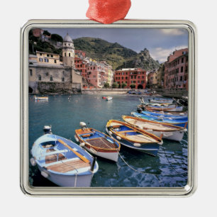 Europe, Italy, Vernazza. Brightly painted boats Metal Tree Decoration