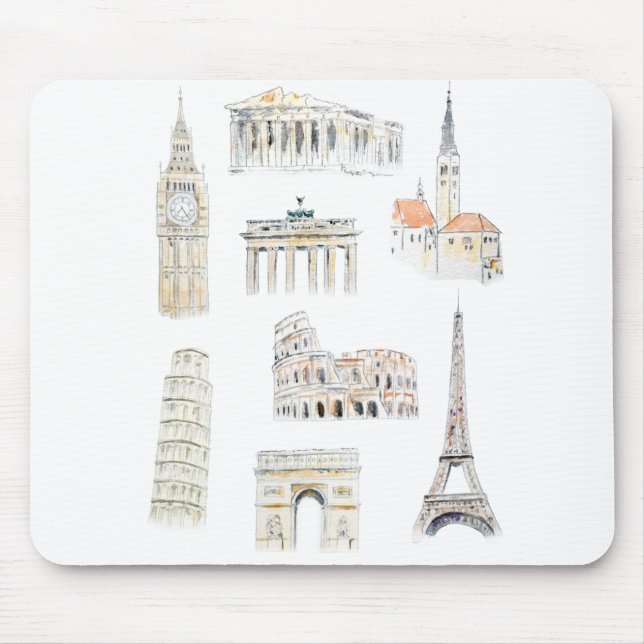 Europe landmarks illustration mouse pad (Front)