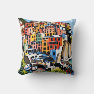 Europe Manarola Cinque Terre Italy Mediterranean Cushion