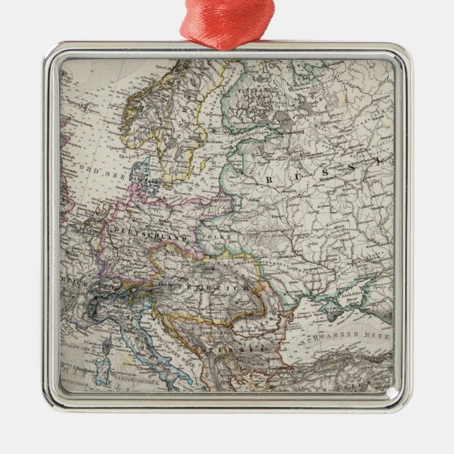 Europe Map by Stieler Metal Tree Decoration (Front)