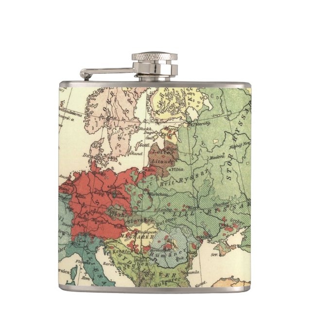 Europe Map Countries World Antique Hip Flask (Front)