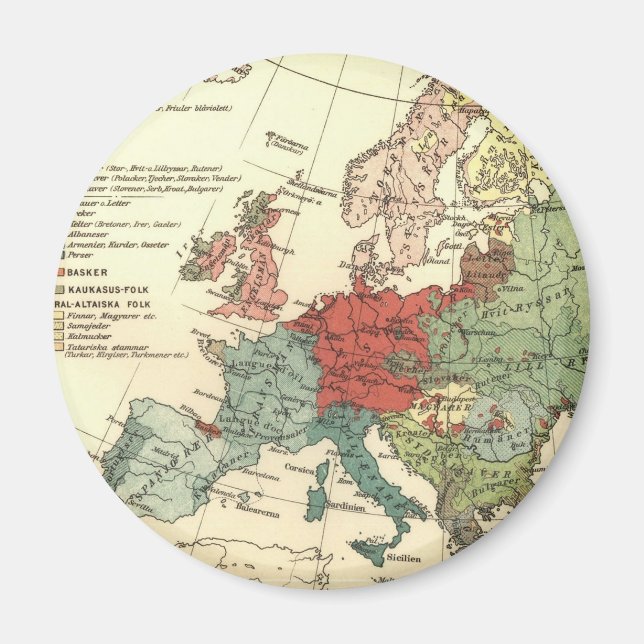 Europe Map Countries World Antique Magnet (Front)