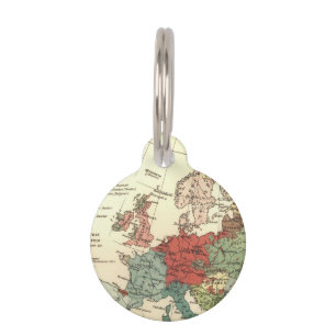 Europe Map Countries World Antique Pet Tag