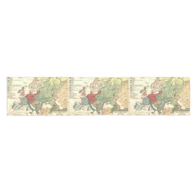 Europe Map Countries World Antique Short Table Runner (Horizontal)