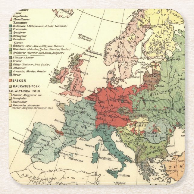 Europe Map Countries World Antique Square Paper Coaster (Front)