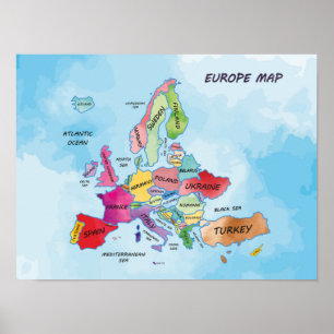 Europe Map water colour artwork Poster