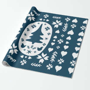 Europe Merry Christmas folk doodle art with firtre Wrapping Paper