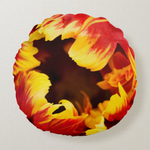 Europe, Netherlands, Lisse. Parrot tulip Round Cushion