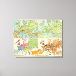 Europe physical features & population Map Canvas Print