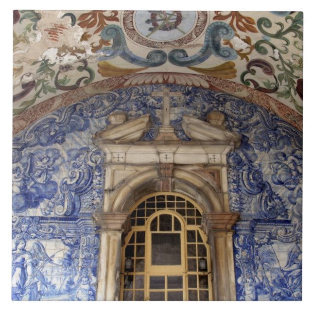 Europe, Portugal, Obidos. Colourful architectural Tile (Front)
