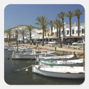 Europe, Spain, Minorca (aka Menorca). Fishing Square Sticker