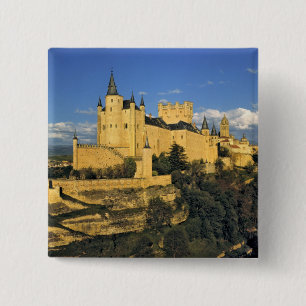 Europe, Spain, Segovia. The imposing Alcazar, 15 Cm Square Badge