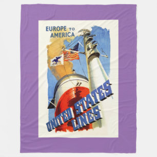 Europe to America ~ United States Lines Fleece Blanket