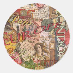 Europe Travel Vintage European Paris France Art Classic Round Sticker