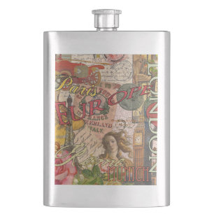 Europe Travel Vintage European Paris France Art Hip Flask