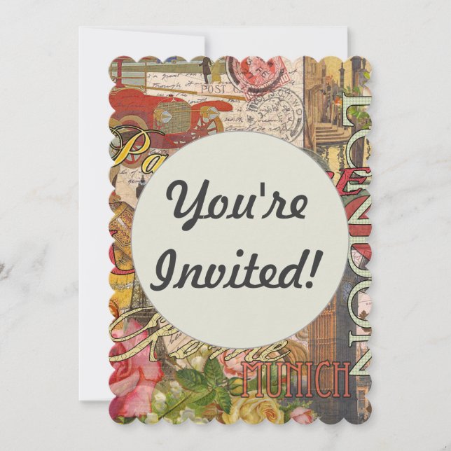 Europe Travel Vintage European Paris France Art Invitation (Front)