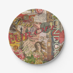 Europe Travel Vintage European Paris France Art Paper Plate