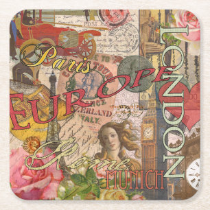 Europe Travel Vintage European Paris France Art Square Paper Coaster