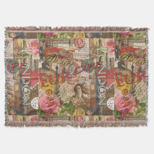 Europe Travel Vintage European Paris France Art Throw Blanket
