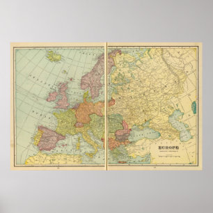 Europe with telegraph lines poster