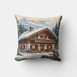 European Alpine Christmas- Snowy Mountain Winter Cushion