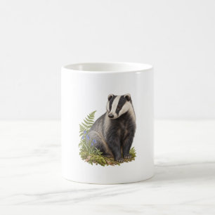 European Badger Gift with Bluebells and Ferns Coffee Mug