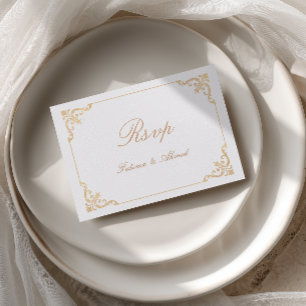 European Baroque Frame Gold Calligraphy Wedding RSVP Card