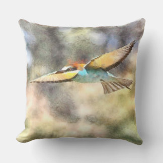 European Bee Eater In Flight Watercolor Cushion