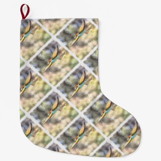 European Bee Eater In Flight Watercolor Large Christmas Stocking