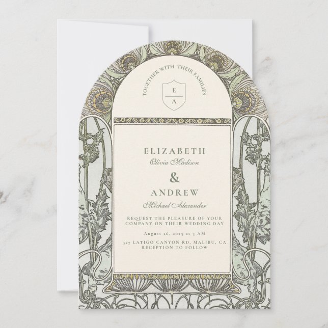 European Botanical Arch Wedding Invitation (Front)