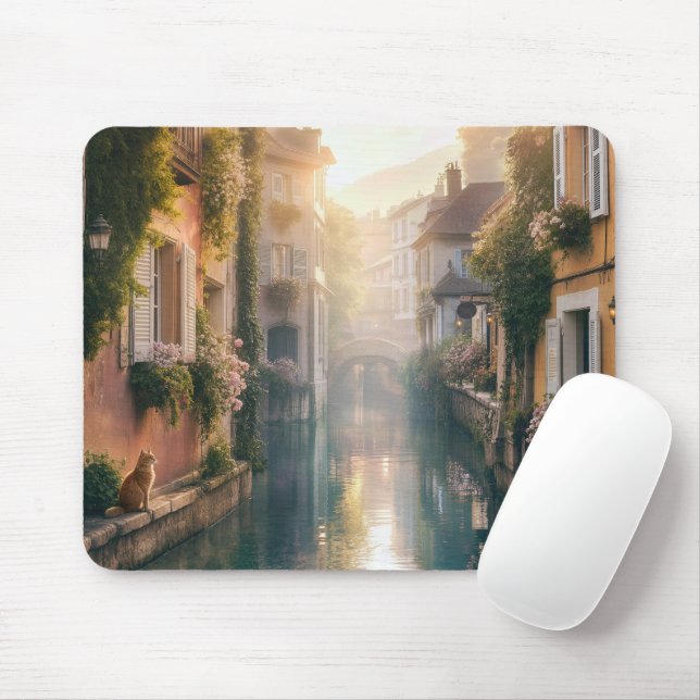 European Canal with a Ginger Cat Mouse Pad (With Mouse)