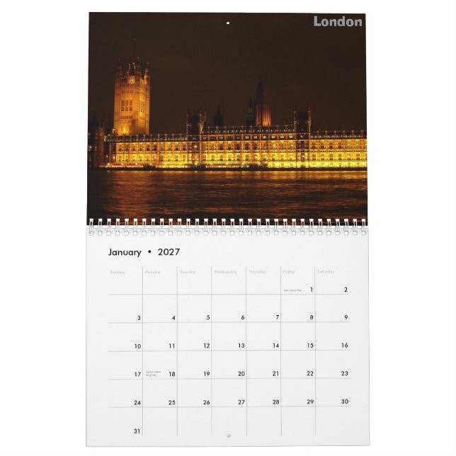 European Capitals Calendar (Jan 2027)