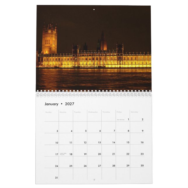 European Capitals Calendar (Jan 2027)