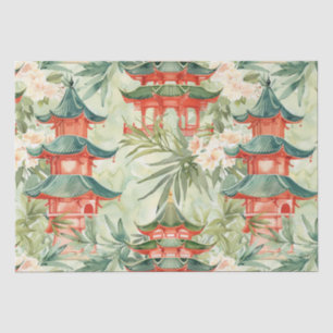 European Chinoiserie Pagoda Forest Watercolor Tissue Paper