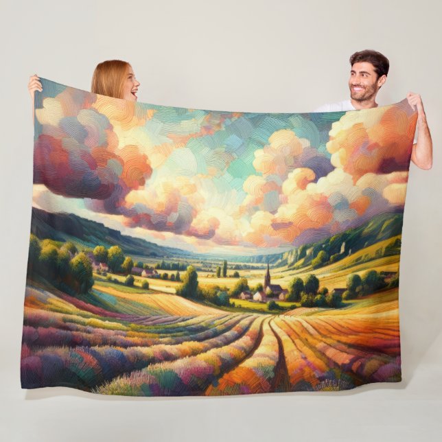 European Colourful Abstract Impressionist Landscap Fleece Blanket (In Situ)
