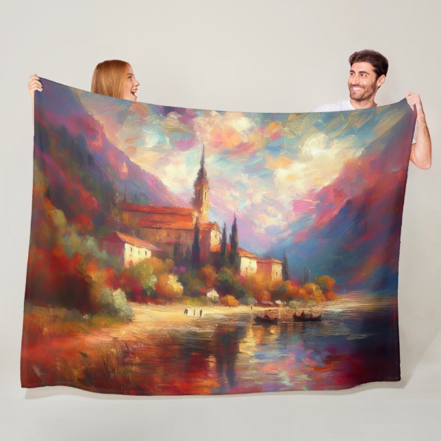European Colourful Abstract Impressionist Landscap Fleece Blanket (In Situ)