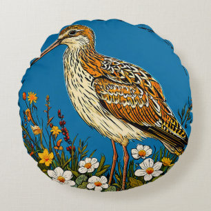 European Curlew Bird Elegant Nature Inspired Gift Round Cushion