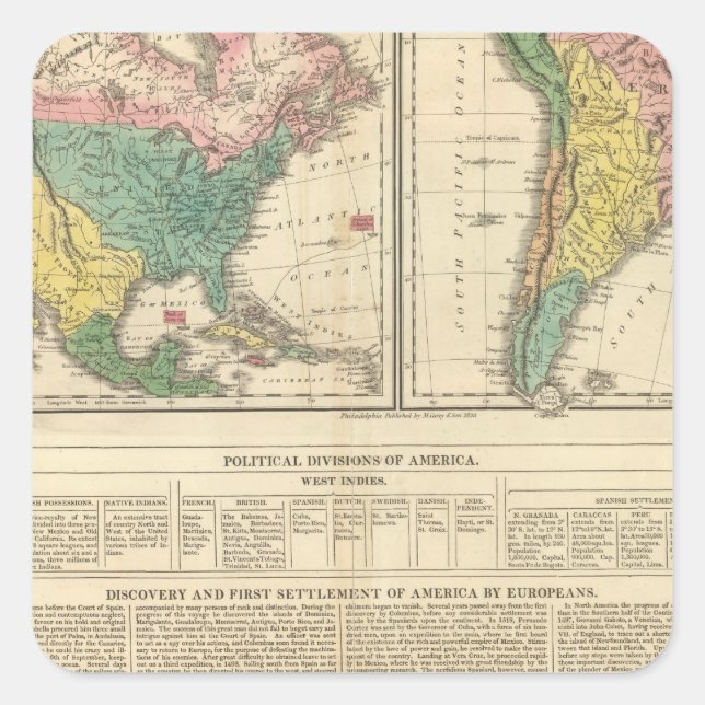 European Discovery of America Atlas Map Square Sticker (Front)