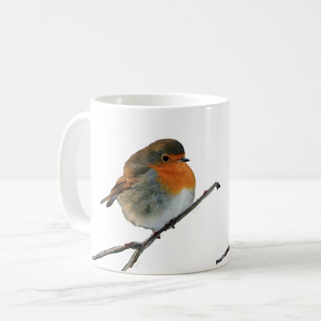 European English Robin bird red breasts on tree Coffee Mug (Front Left)