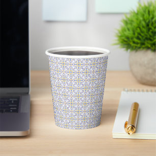 European Floral Blue and Gold Geometric Mosaic Paper Cups