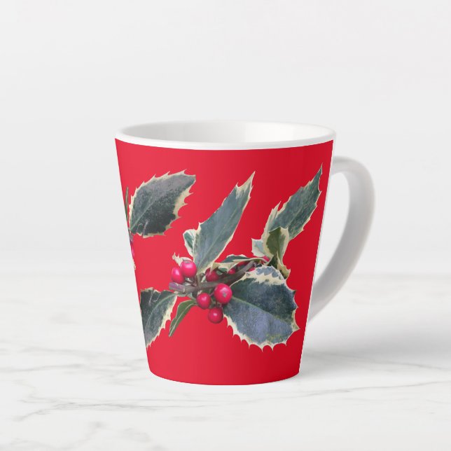 European Holly Cust. Red Latte Mug (Right Angle)