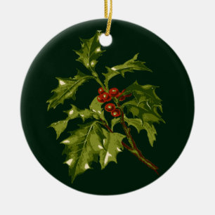 European-Holly With Red-Coloured Drupes Botanical- Ceramic Tree Decoration
