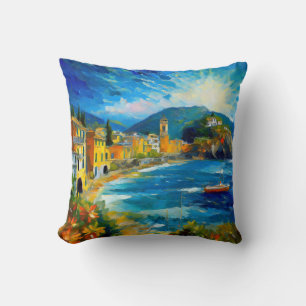 European Italian Coastline Mediterranean Sea Art Cushion