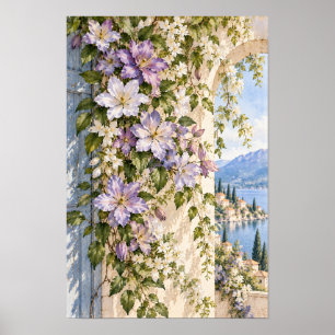 European Lakeside Purple Clematis Garden Wall Art
